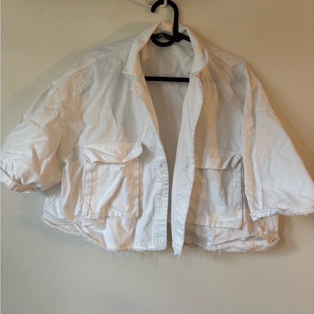 Zara White Utility Cropped Shirt for Women